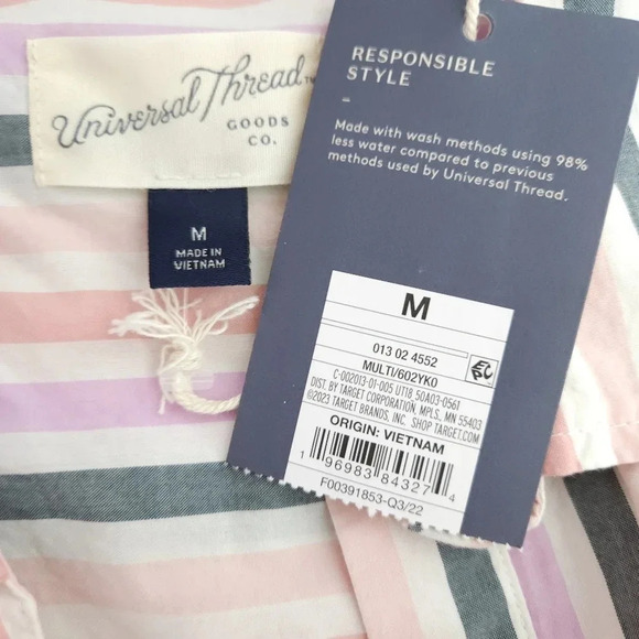 Universal Thread Shirt Striped Short Sleeve Boxy Collared V Neck Popover Top - Picture 5 of 7